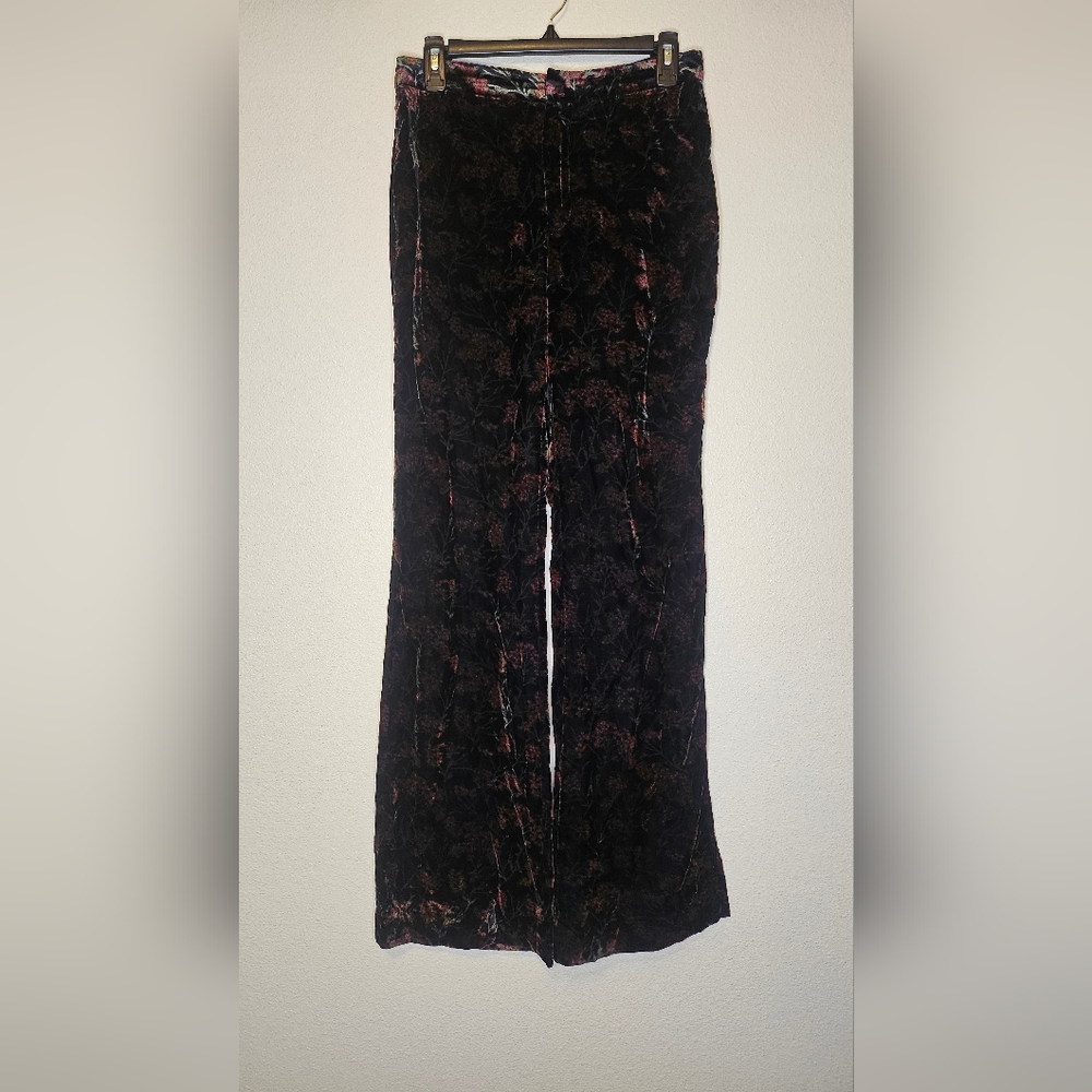 Zara The Charlotte Pant Flare Black Red Floral Velvet Sz S - Picture 2 of 10